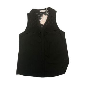 Sleeveless Button Down Shirt Size XS Ruffle Collared Lace V-Neck Black Candie's